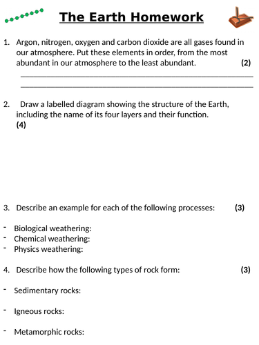 KS3 ~ Year 8 ~ The Earth Homework