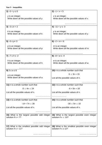 Inequalities | Teaching Resources