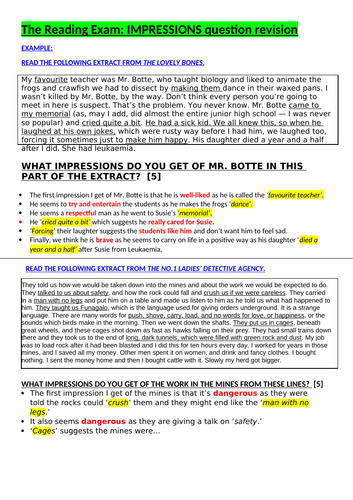 EDUQAS PAPER 1 READING EXAM 'IMPRESSIONS' REVISION PACK (GCSE English ...