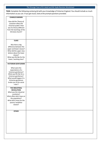 The Strange Case of Dr Jekyll and Mr Hyde Revision Worksheets ...