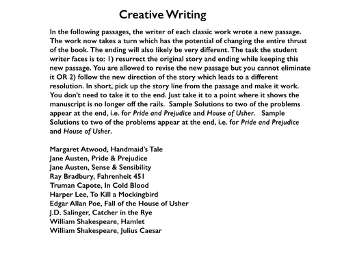 Creative Writing - Changing Critical Passages in Classic Works - 10 ...