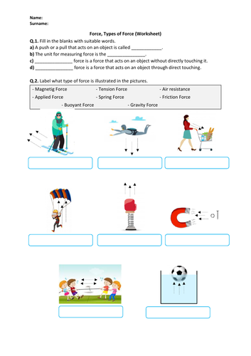 Distance Learning | Force, Types of Force - Worksheet | Teaching Resources