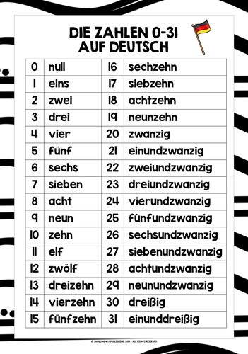 german numbers 0 31 reference list teaching resources