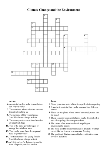 Climate Change Crossword Teaching Resources