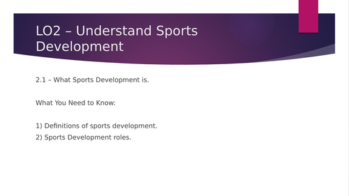 L3 CTECH Sport - Unit 3 LO2 - Understand Sports Development | Teaching ...