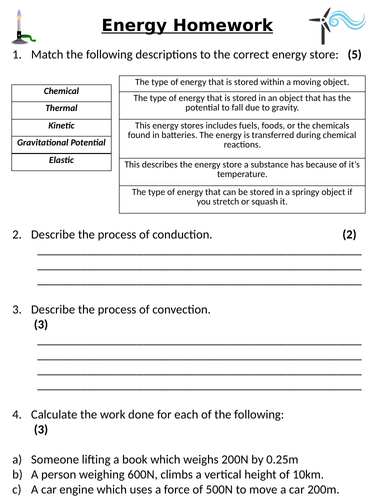 homework energy physics