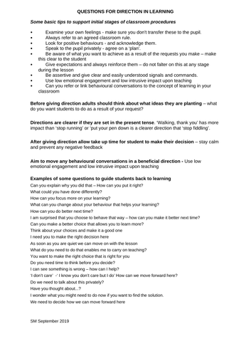 Behaviour Management Basics - Using appropriate questions to re-focus students