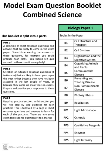 AQA GCSE Biology Paper 1 Revision Booklet | Teaching Resources