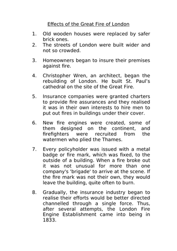 KS3 - Year 8 History - The Great Fire of London 1666 | Teaching Resources