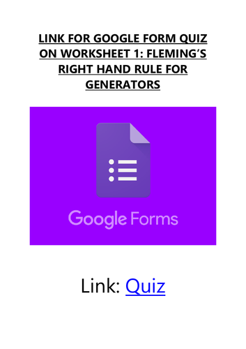 Fleming's Right-hand Rule for Generators Worksheets + Google Form Quiz