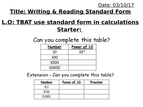 Standard Form (Complete Lesson) GCSE Higher