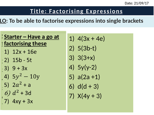 Factorising Quadratics - GCSE Higher l