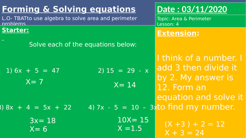 Forming and Solving equations GCSE Higher