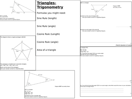 GCSE Higher- Exam Questions Topic Worksheets