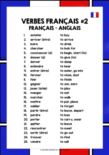 FRENCH VERBS LIST 2 Teaching Resources
