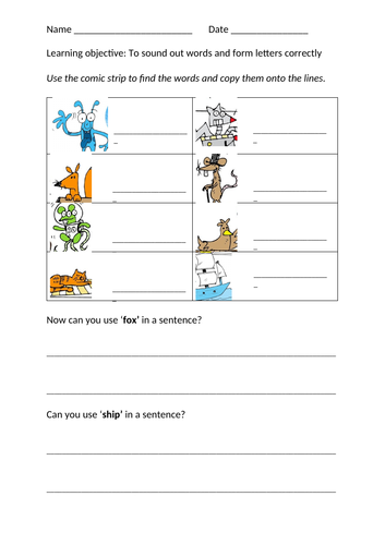 Tess and Hal comic strip stories and worksheets - alien phonics words ...