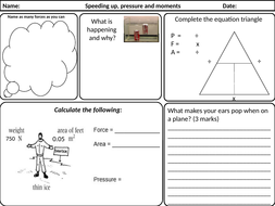 ks3 revision worksheet speed pressure teaching resources