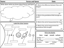 ks3 revision worksheet forces space teaching resources