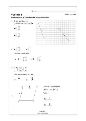 vectors set of 4 worksheets teaching resources