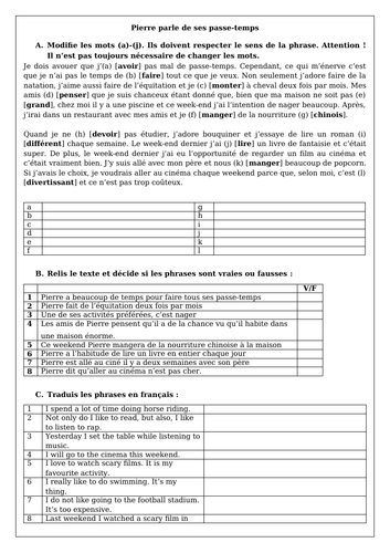 French GCSE Hobbies and free time: Mes passe-temps (3 worksheets ...