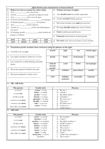 Spanish GCSE Healthy living past tense: la salud / la vida sana preterite grammar