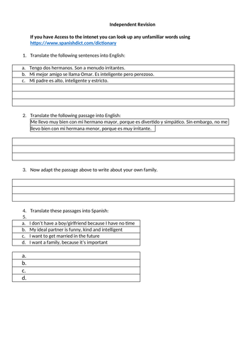 Independent Spanish GCSE Writing Preparation