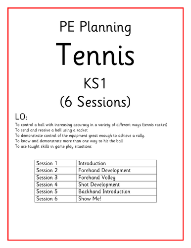 KS1 PE Planning - Games - Tennis