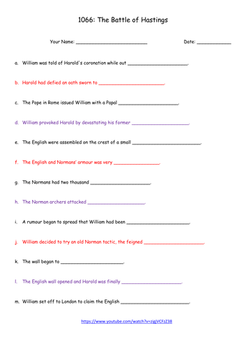 1066: Battle of Hastings BBC Video Question Sheet