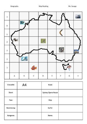 Ordnanc Survey Map Skills: Four-Figure Grid Reference Worksheet ...