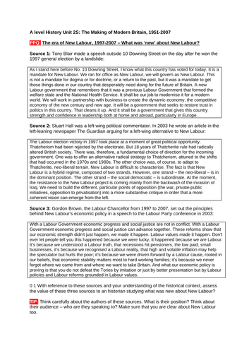 The Blair Labour Governments 1997-2007 - AQA A Level History - Unit 2S