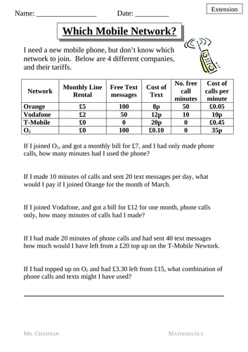 Mobile Phone Tariffs | Teaching Resources