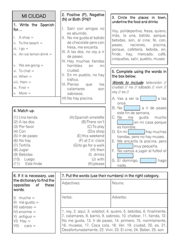 Revision Sheet KS3 - Viva 1 Unit 5 Mi Ciudad