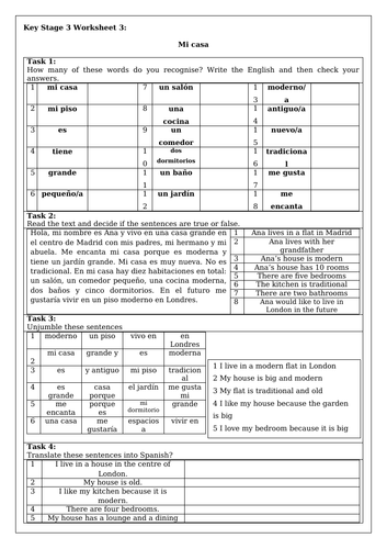 spanish ks3 independent study worksheets describing my family pets house home teaching resources