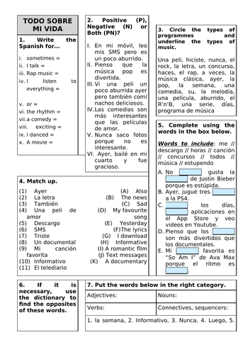 Revision Sheet KS3 - Viva 2 Unit 2 Todo sobre mi vida