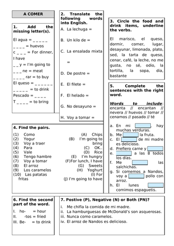 Revision Sheet KS3 - Viva 2 Unit 3 A Comer