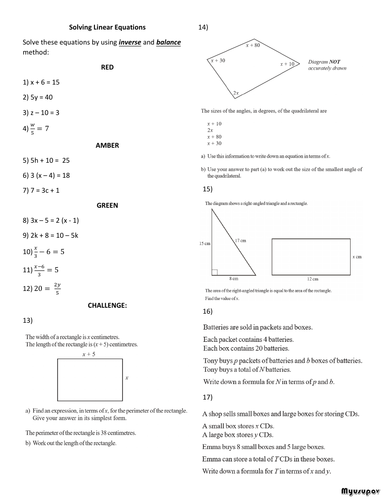 Solving linear equations revision with ANSWERS | Teaching Resources