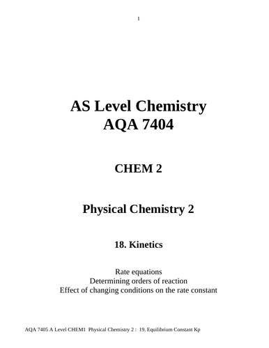 AQA A2 Chemistry 19 Kp Revision Notes | Teaching Resources