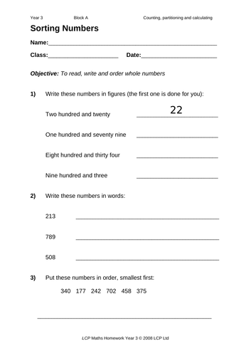 Year 3 Maths Home learning Mini Pack including Answers and Parental ...