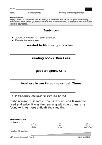 Year 2 English/Literacy Home Learning Mini Pack (16 sheets) includes ...