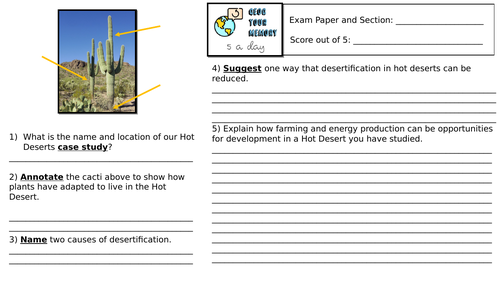 GCSE KS3 Retrieval Activities: Geography Paper 1 AQA GCSE Recall ...