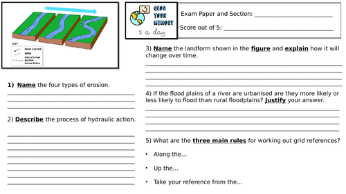 GCSE KS3 Retrieval Activities: Geography Paper 1 AQA GCSE Recall ...