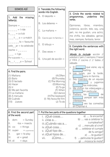 Revision Sheet KS3 - Viva 3 Unit 1 Somos asi