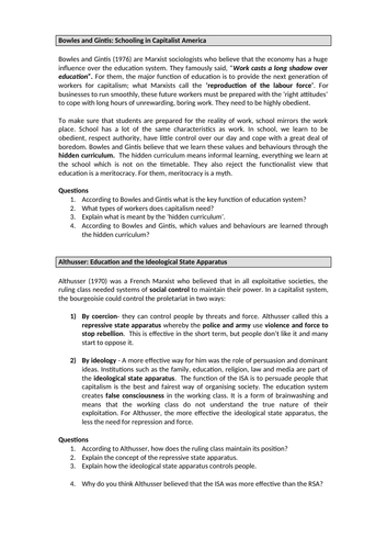 Marxism and Education - SOCIOLOGY | Teaching Resources