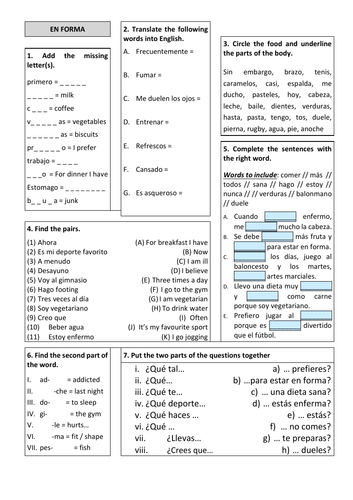 Revision Sheet KS3 - Viva 3 Unit 3 En forma