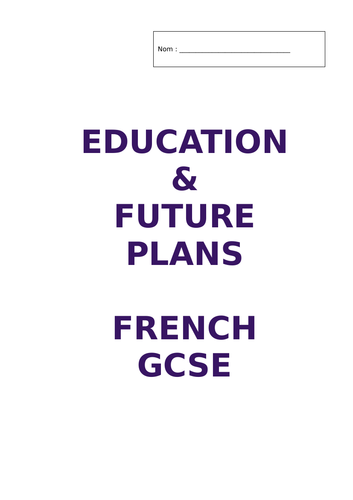 Independent Activity Booklet GCSE 'Education and Future Plans ...