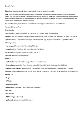 OCR Sports Studies - Sport and the Media (R054) Unit of Work | Teaching ...