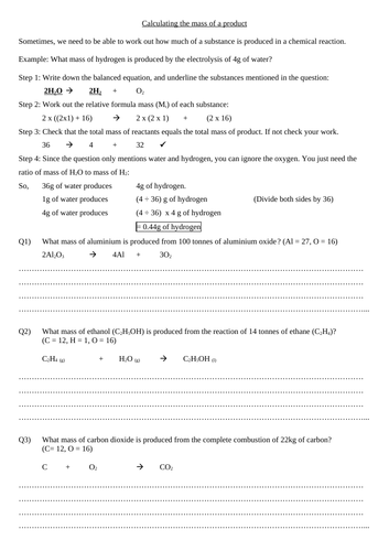 SC9/CC9 - Calculations involving masses worksheets | Teaching Resources