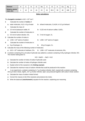 SC9/CC9 - Calculations involving masses worksheets | Teaching Resources