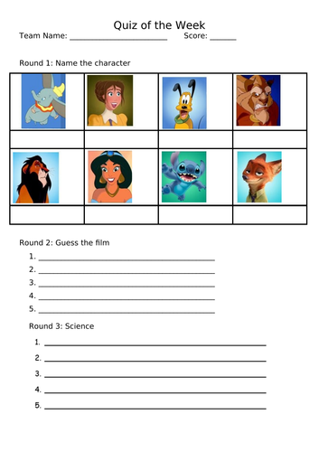 Disney Quiz  Teaching Resources