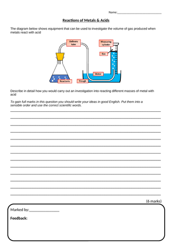 KS4 AQA GCSE Chemistry (Science) Reaction of Metals & Acid Lesson